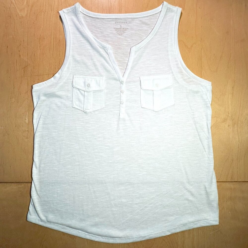 Sonoma Life & Style White Splitneck Utility Tank Top with Buttons Large - Picture 2 of 8